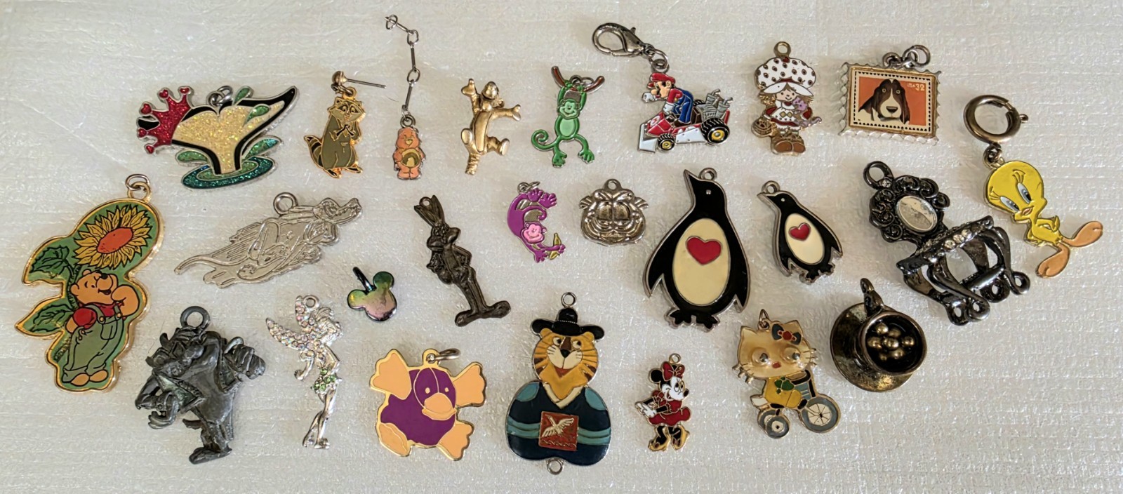 Vintage Disney Pooh Minnie Tink WB Taz Bugs Mario More Cartoon Charm Pendant Lot