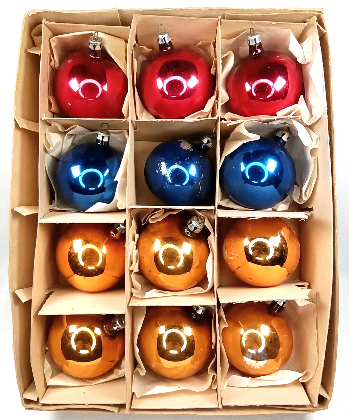 Poland Glass Christmas Ornament Oblong Set Of 12 With Box Vintage 1950s