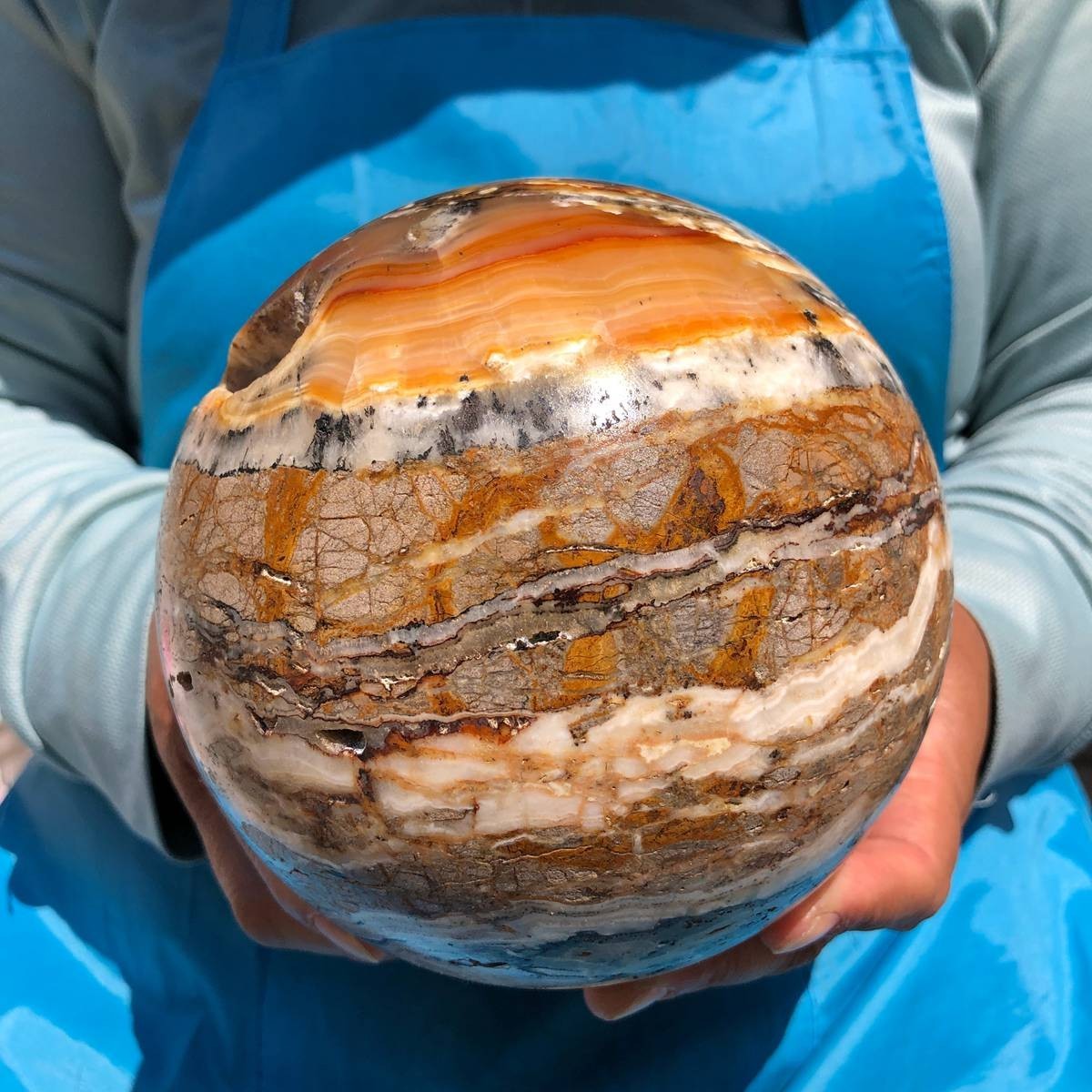 6.97 LB Natural Banded Agate Crystal Sphere Striped Layered Healing 4815