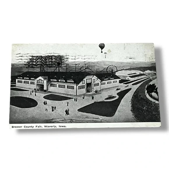 Postcard Bremer County Fair Waverly Iowa Roller Coaster Balloon c1909 A706