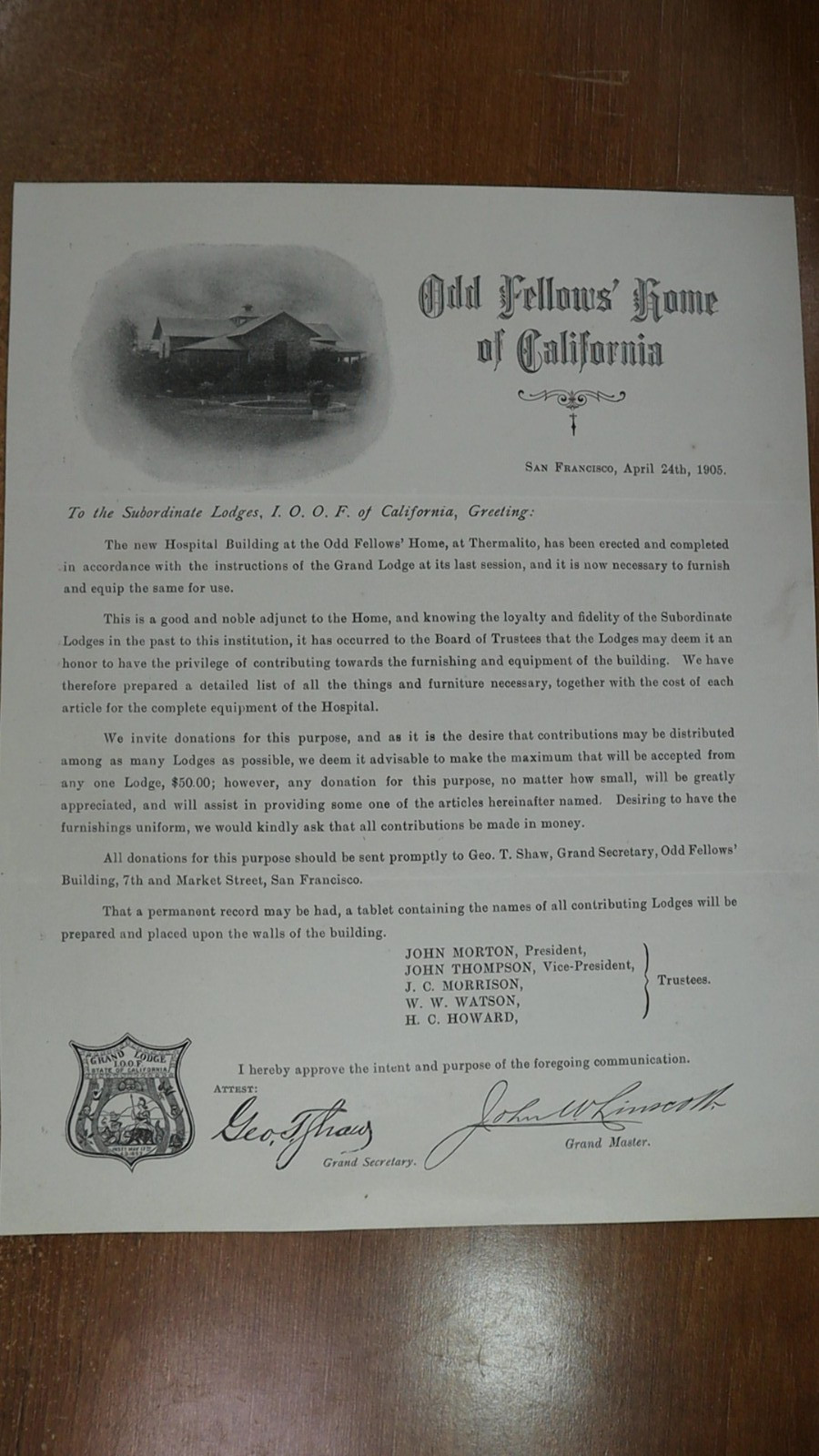 1905 San Francisco Thermalito Butte CA Hospital Circular Room Price List Dr Disp