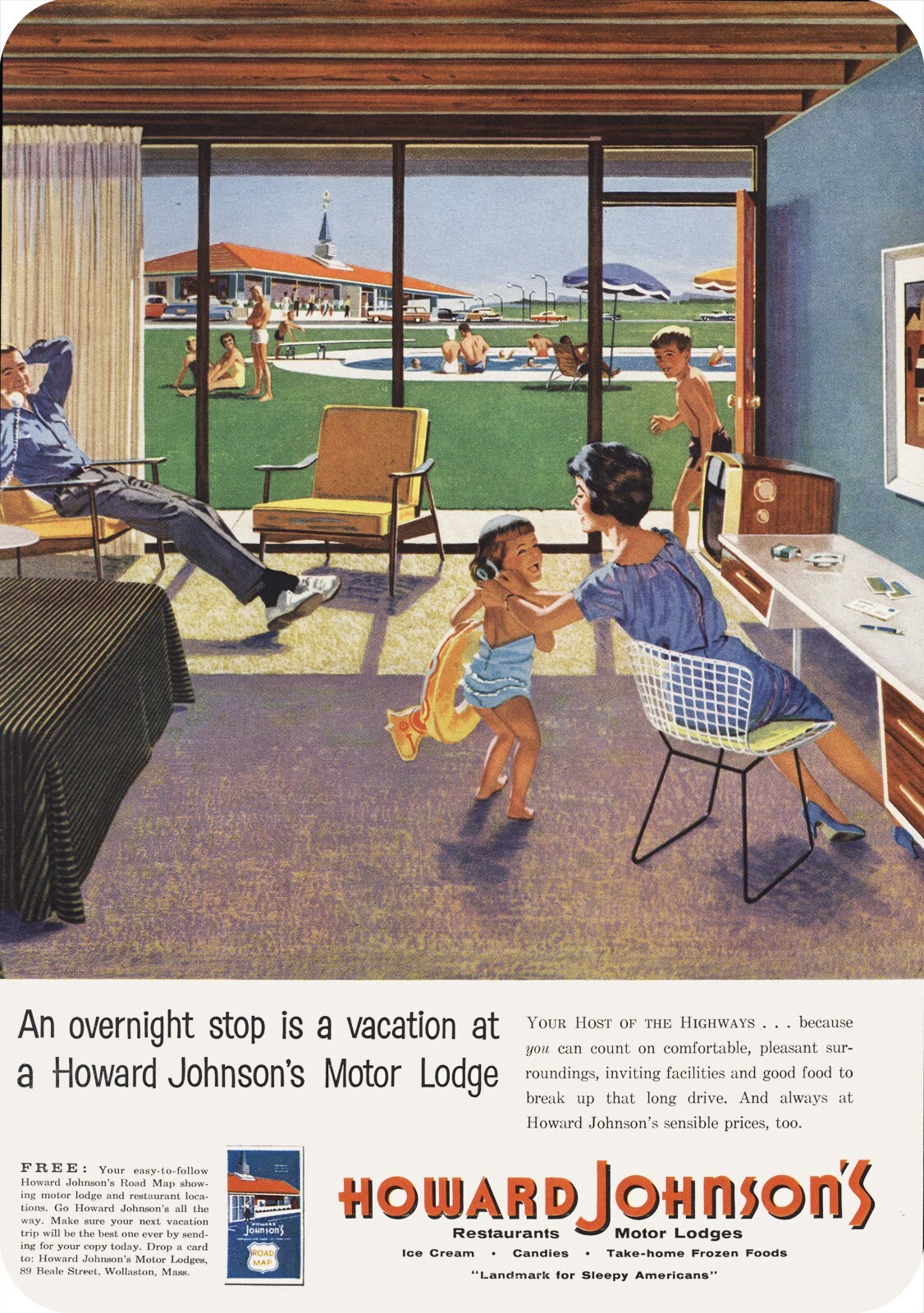 1959 HOWARD JOHNSON'S Restaurant & Motel Family DECORATIVE REPLICA METAL SIGN