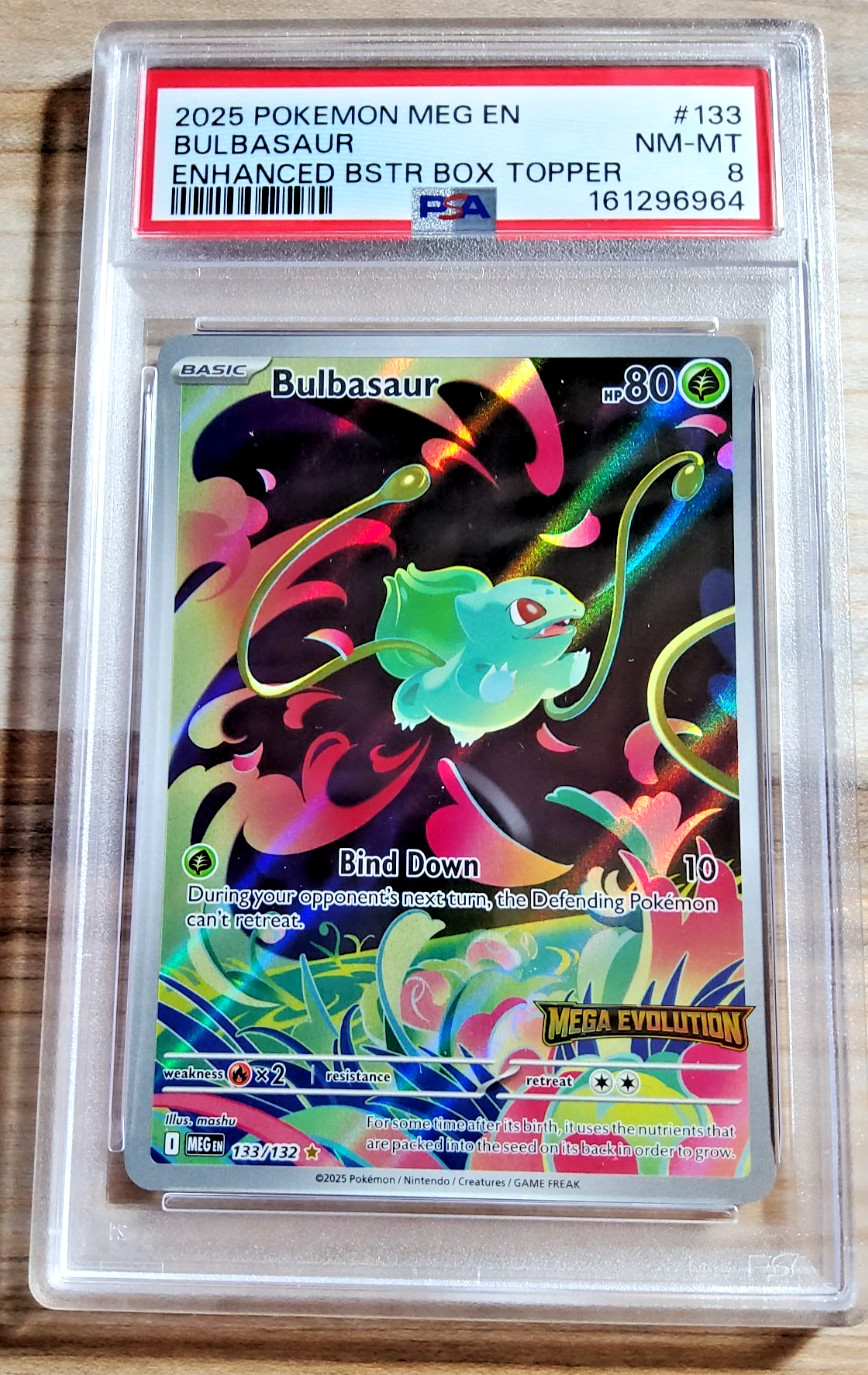 2025 Pokemon Mega Evolution BULBASAUR #133 Holo Enhanced Stamped Promo PSA 8 2025 Pokemon Mega Evolution BULBASAUR #133 Holo Enhanced Stamped Promo PSA 8