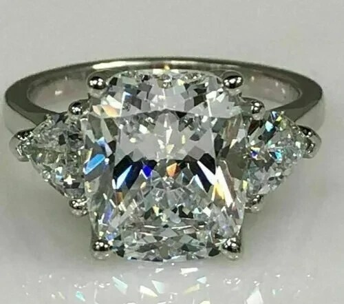 3Ct Cushion Cut Lab-Created Diamond Three Stone Wedding Ring 14K White Gold Over