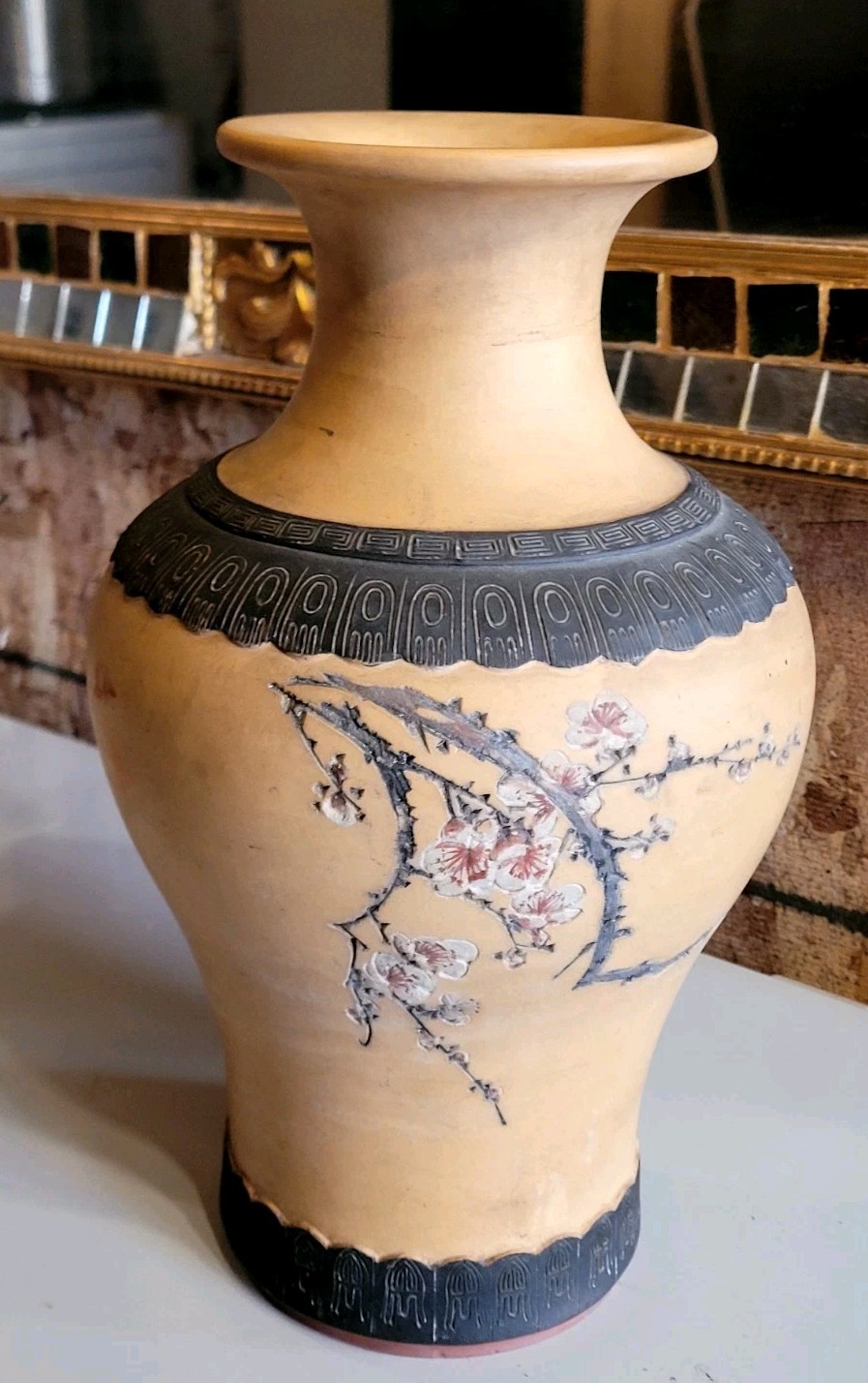 VINTAGE CHINESE YIXING STONEWARE ZISHA BALUSTER VASE