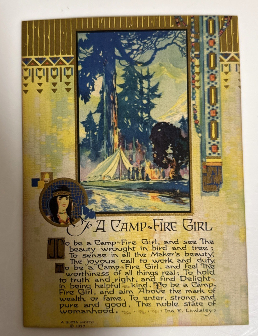 Camp Fire Girls 1927 Buzza Motto Print – To A Campfire Girl Vintage