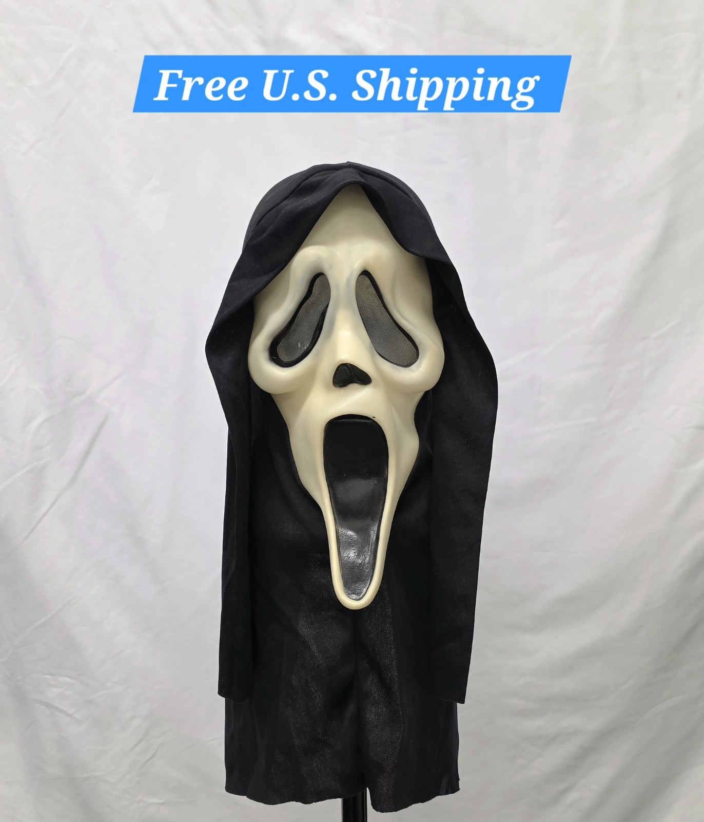 Vintage Easter Unlimited RDS Scream Ghostface Mask Black Shroud - GC - GITD
