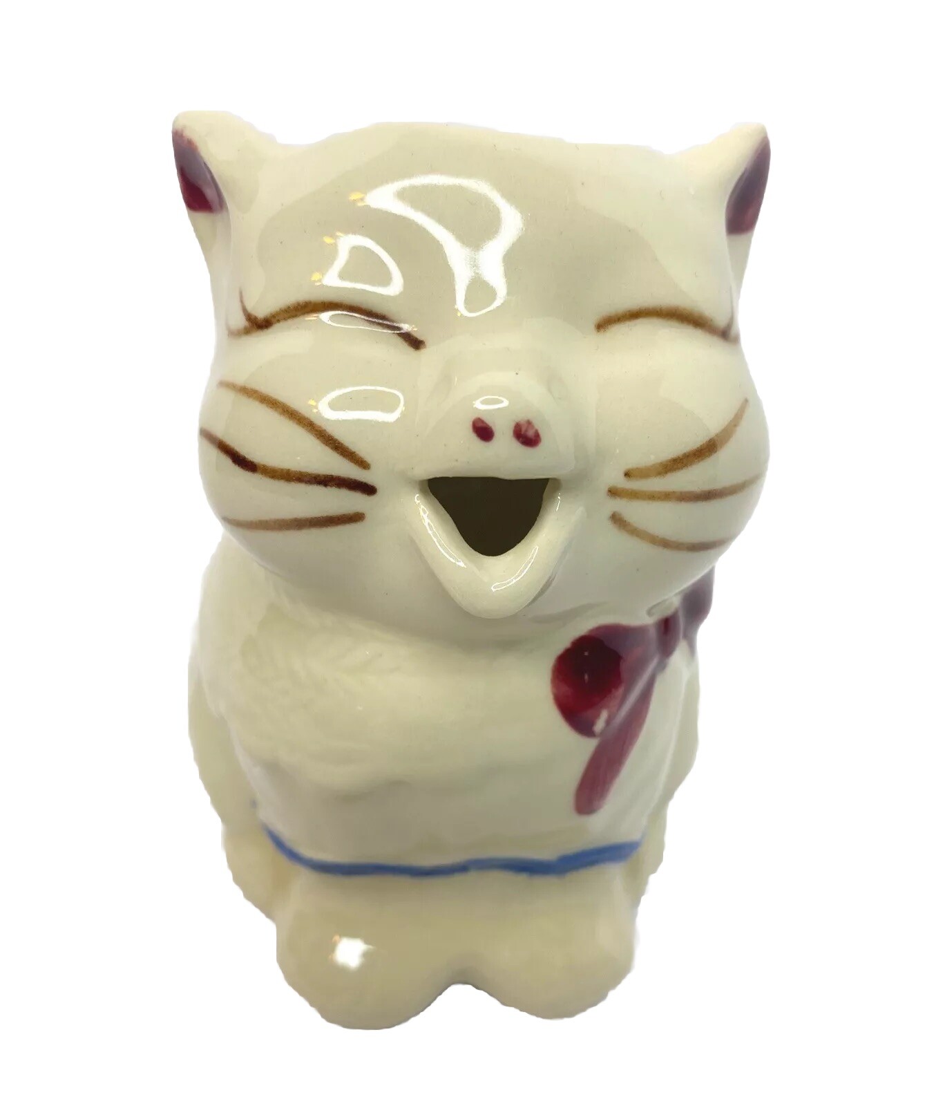 VTG Shawnee Puss\'n Boots USA Creamer Hand Painted Cute Cat Bow Open Mouth