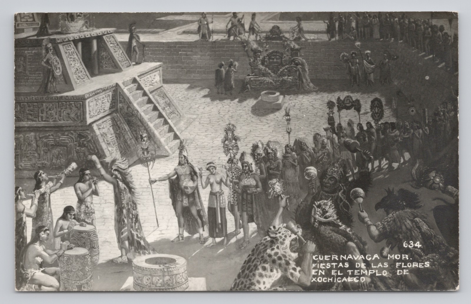 Flower Festivals at the Temple of Xochicalco Cuernavaca Mexico RPPC Postcard
