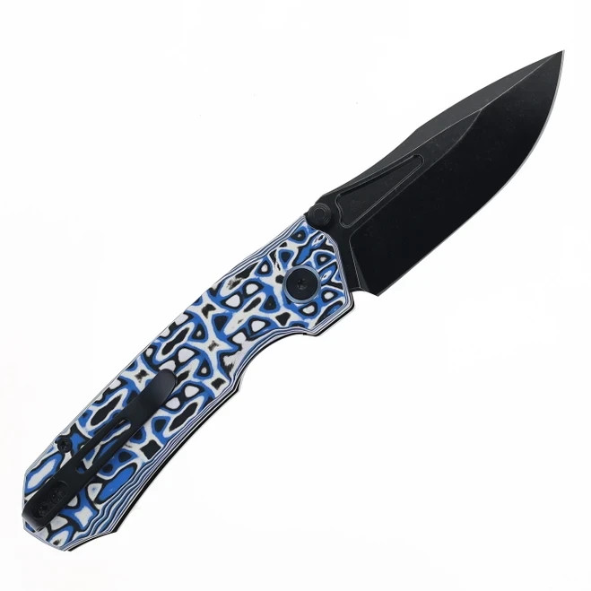 REMETTE RT-Rhino RNGD262 White Blue Black G10 Blackwashed D2 Manual Folding EDC