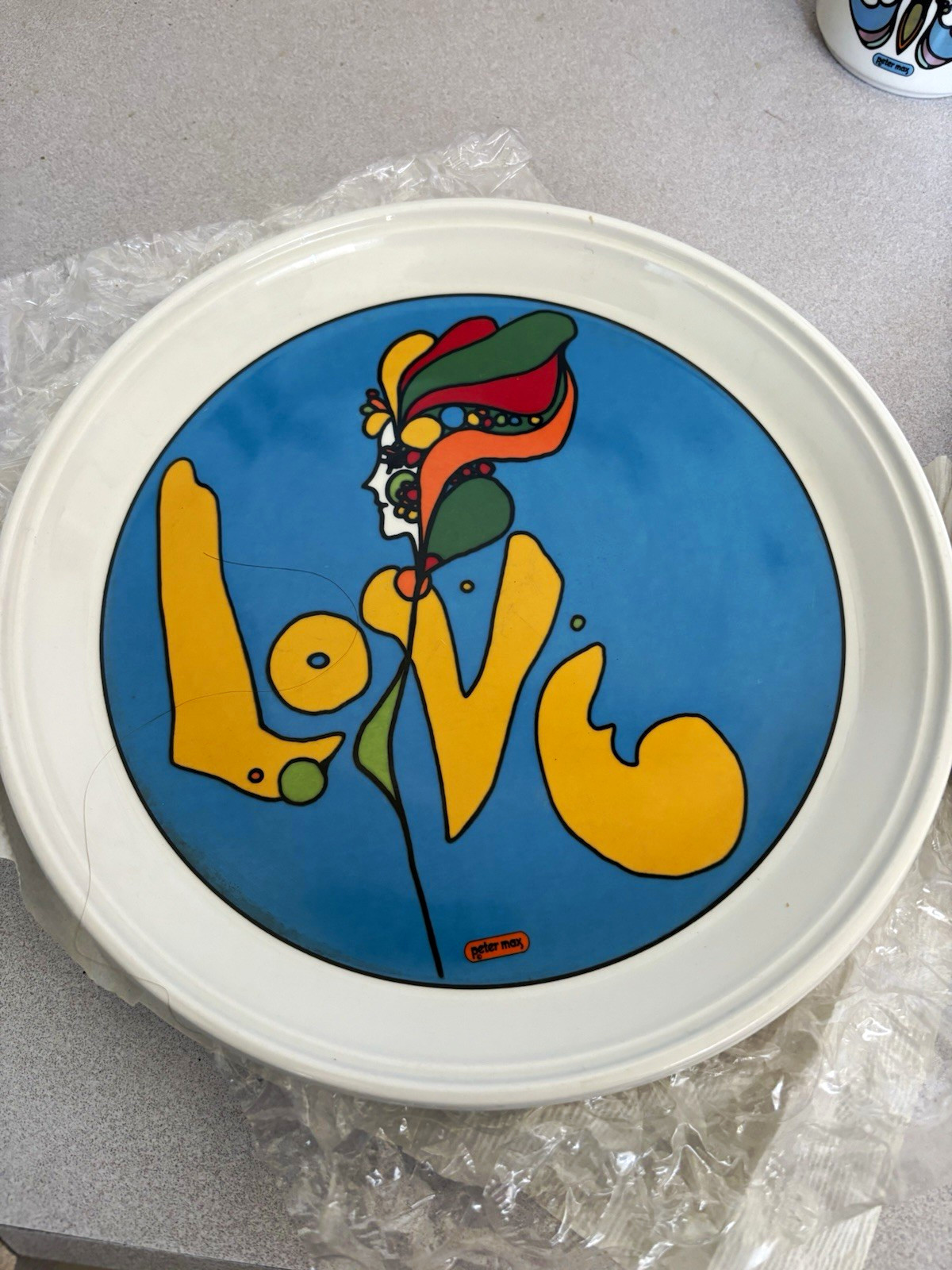 Peter Max Love Pop Art Collector Plate 1960s Ceramic Round Blue Yellow