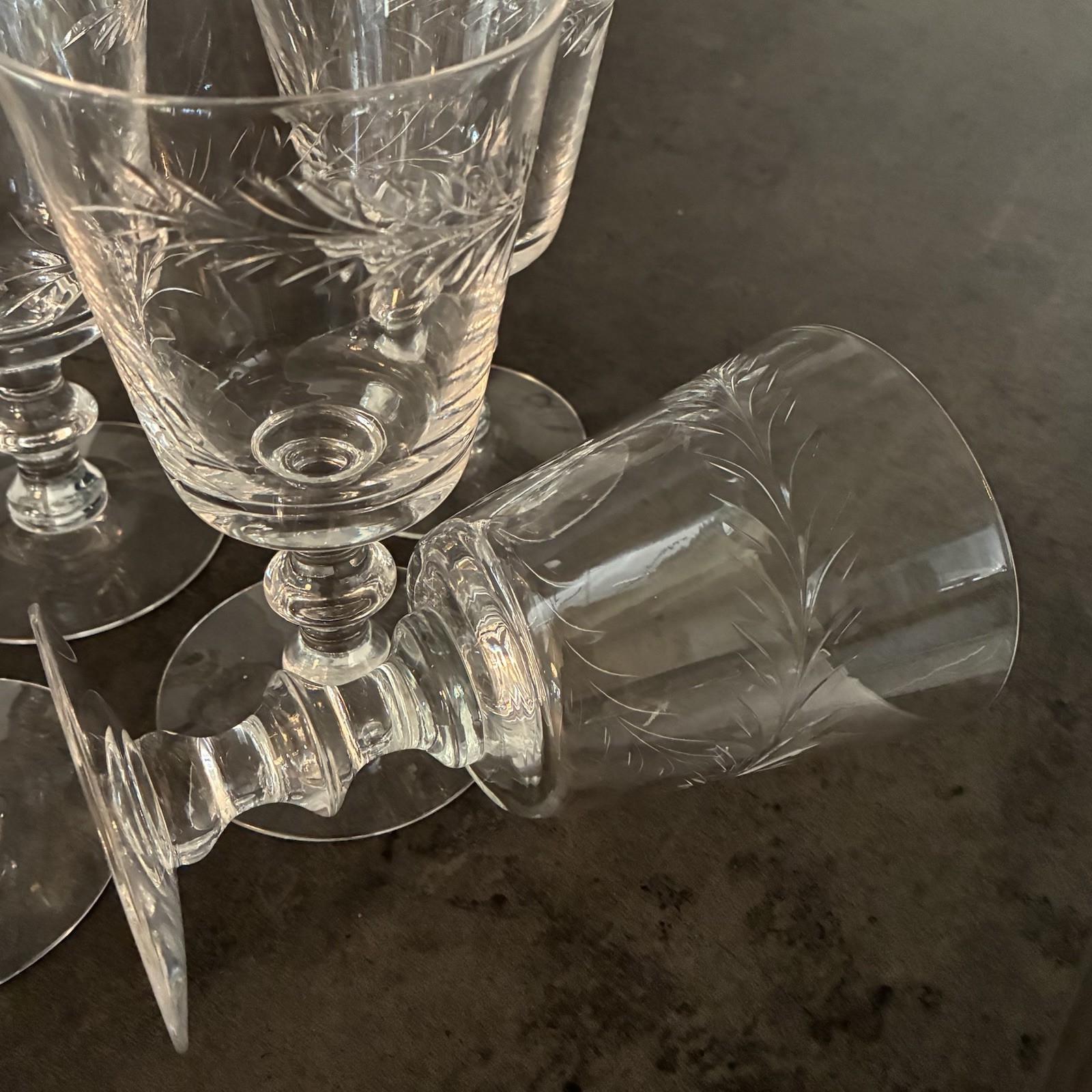 VTG Tiffin Franciscan Trousseau One Leaf Water Goblets Stemmed Set Of 5 #17395