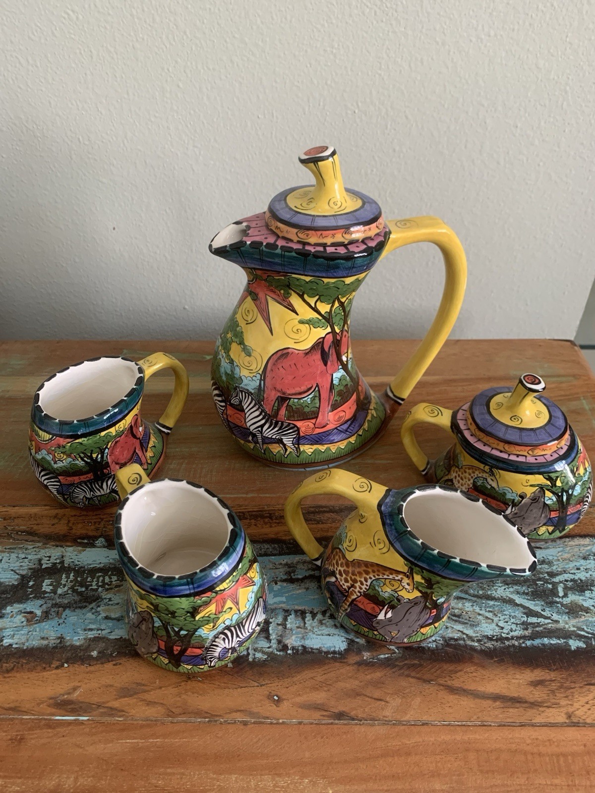 Penzo African Limited edition 53/250 Tea/ Coffee Set Pot, 2Cups ,Creamer &Sugar Penzo African Limited edition 53/250 Tea/ Coffee Set Pot, 2Cups ,Creamer &Sugar