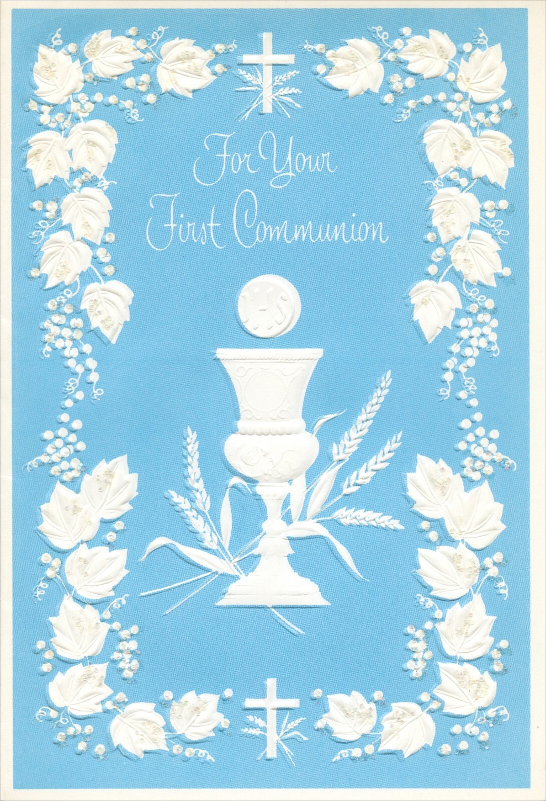 Thoughtful Vintage FIRST COMMUNION Card, Embossed French Fold by Norcross +✉