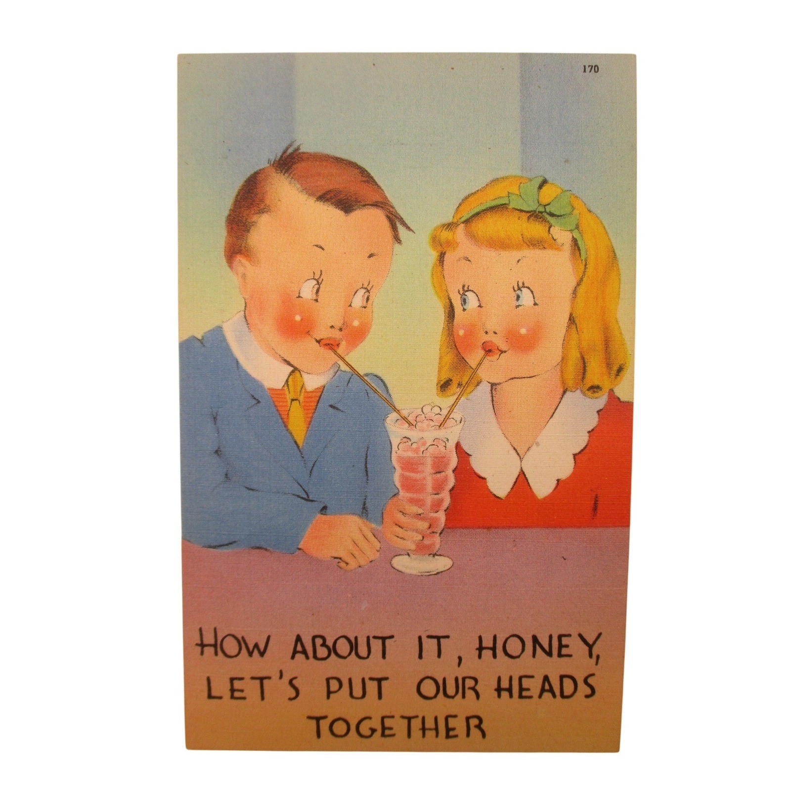 Vintage  Comic Postcard Asheville Post Card Co 170 Milkshake Couple Sample