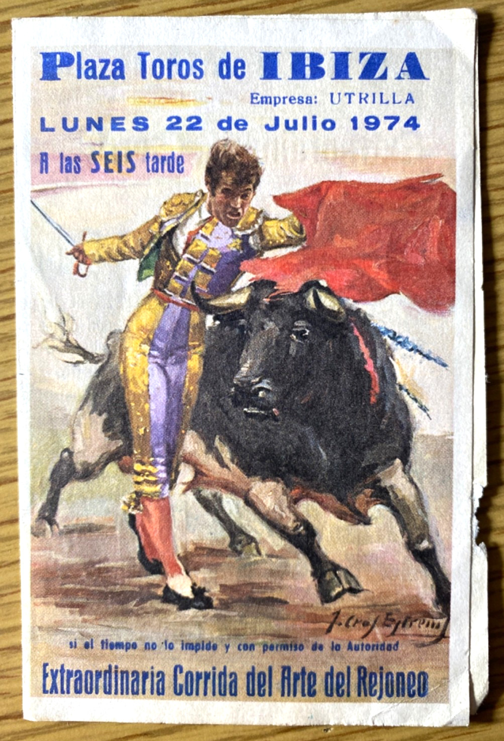 1974 BULLFIGHT PROGRAM vintage Spanish souvenir bullfighting IBIZA, SPAIN