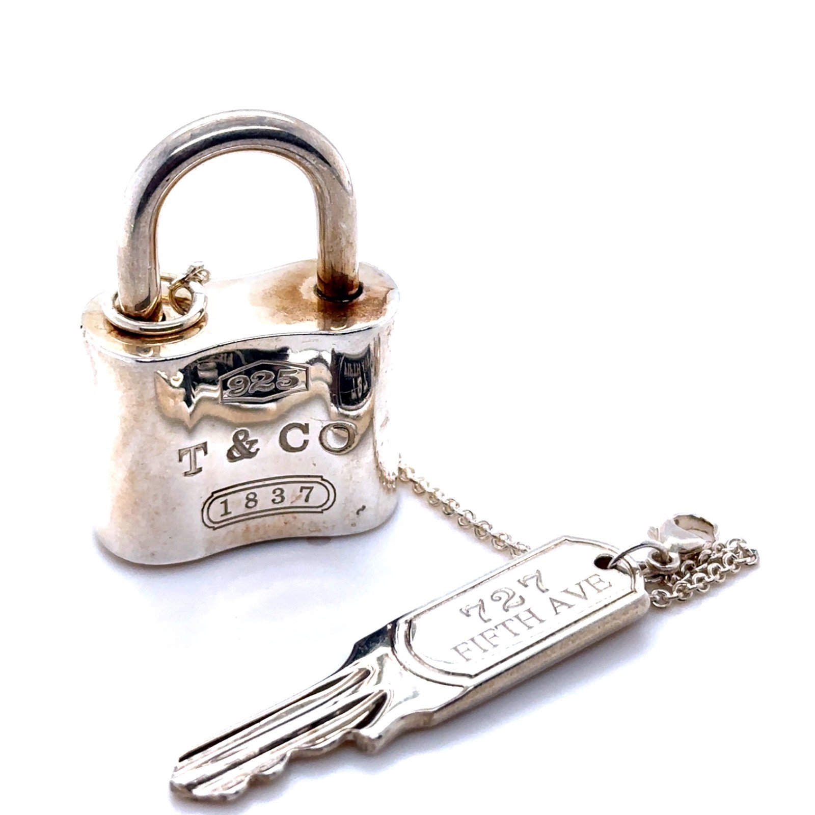 Authentic Tiffany & Co Sterling Silver 1837 Padlock Key Chain 52.54g RRP $1,399*