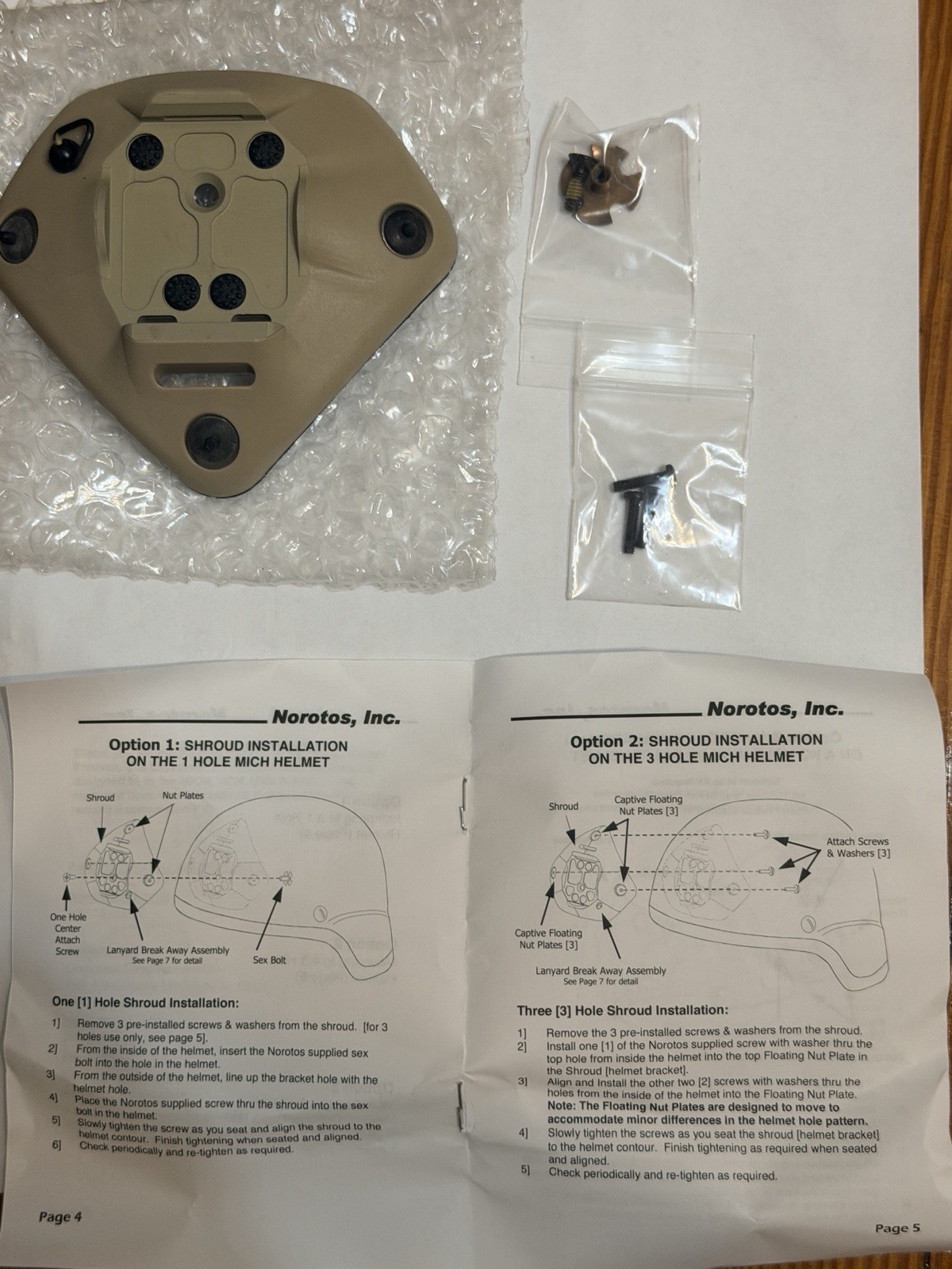 New Universal Norotos Shroud Helmet NVG Mount 1 Hole/ 3 Hole P/N 1817010