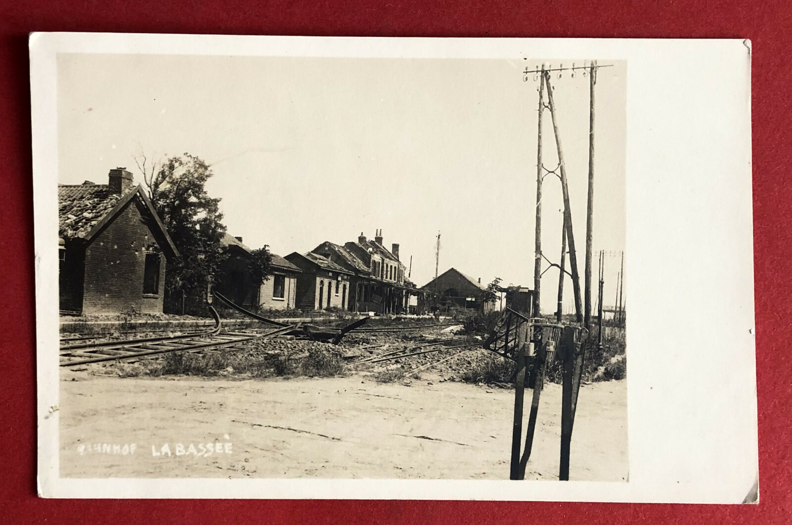 Photo postcard La Basseé in France around 1917 station (74983