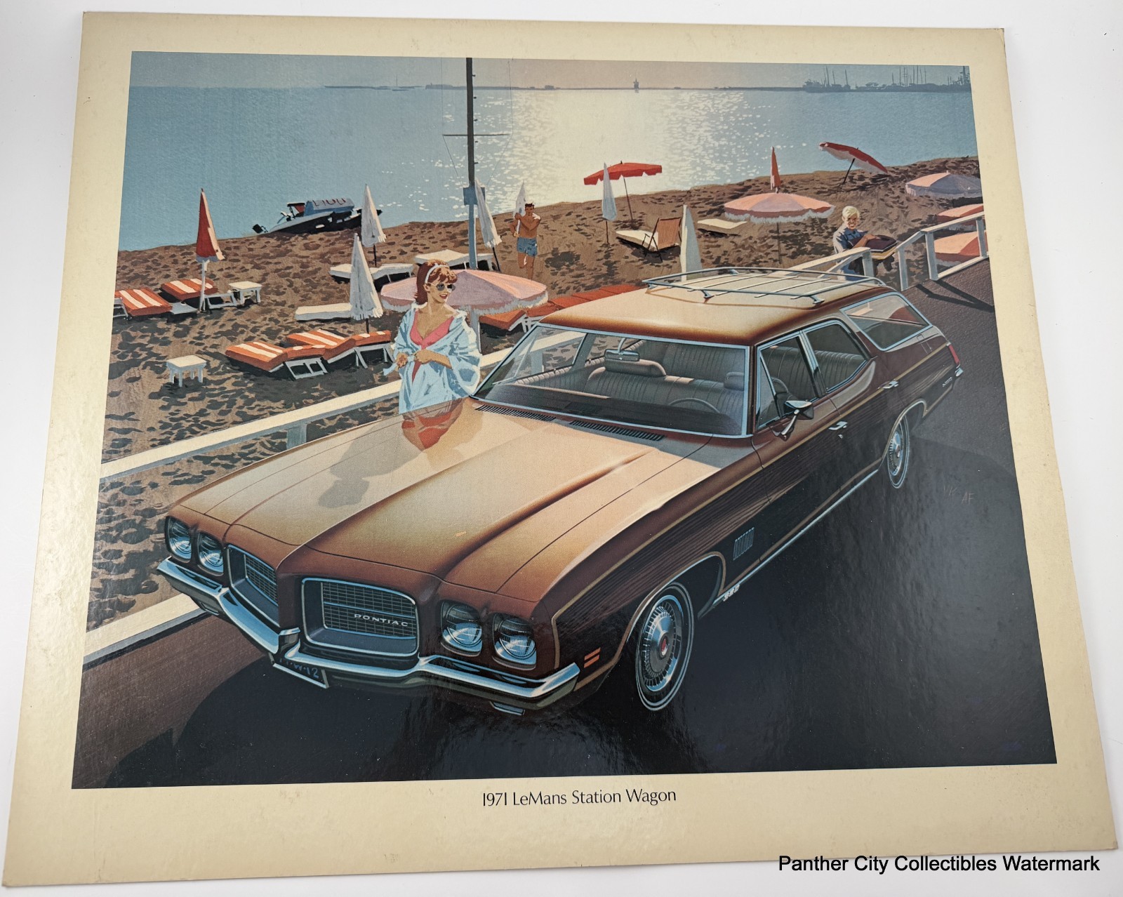 Original Showroom Cardboard Dealer Poster 1971 Pontiac LeMans Station Wagon