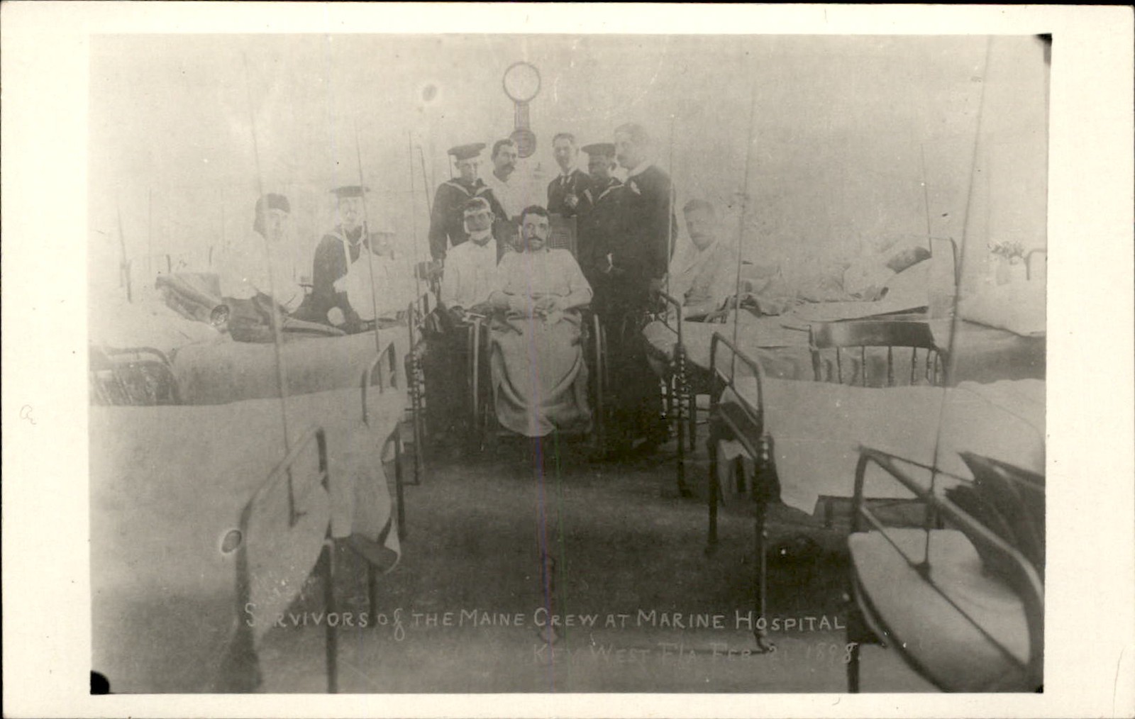 USS Maine Ship crew survivors in hospital ward c1930 RPPC 2nd/3rd Gen Image bhn
