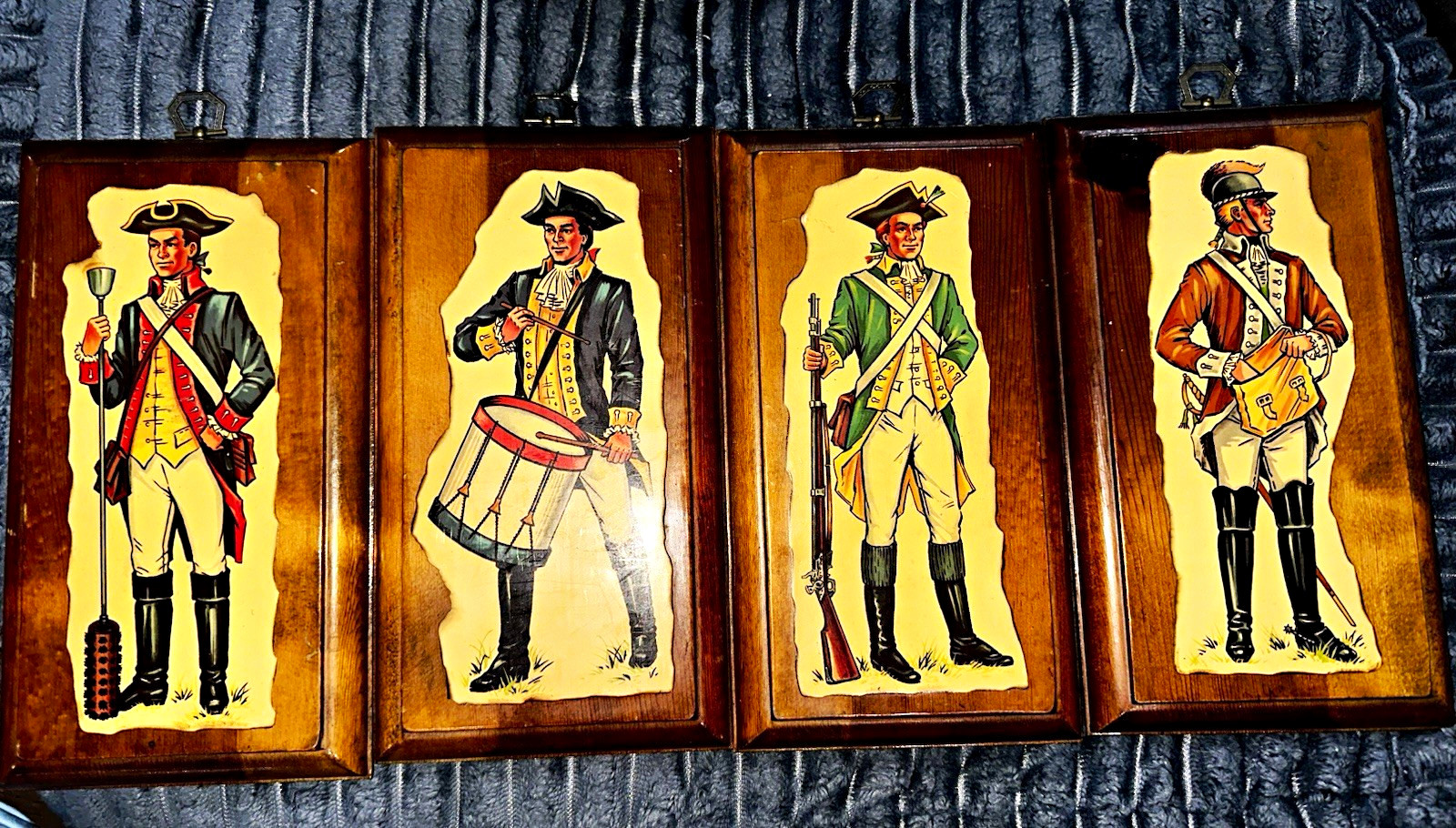 Vintage Revolutionary War Colonial Soldier Wall Plaques Set of 4 Wood Decoupage