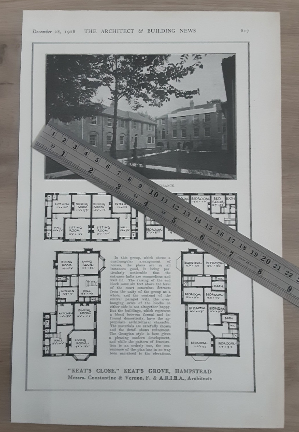 1928 Press Cutting Hampstead Keat's Close, Keats Grove London Architecture
