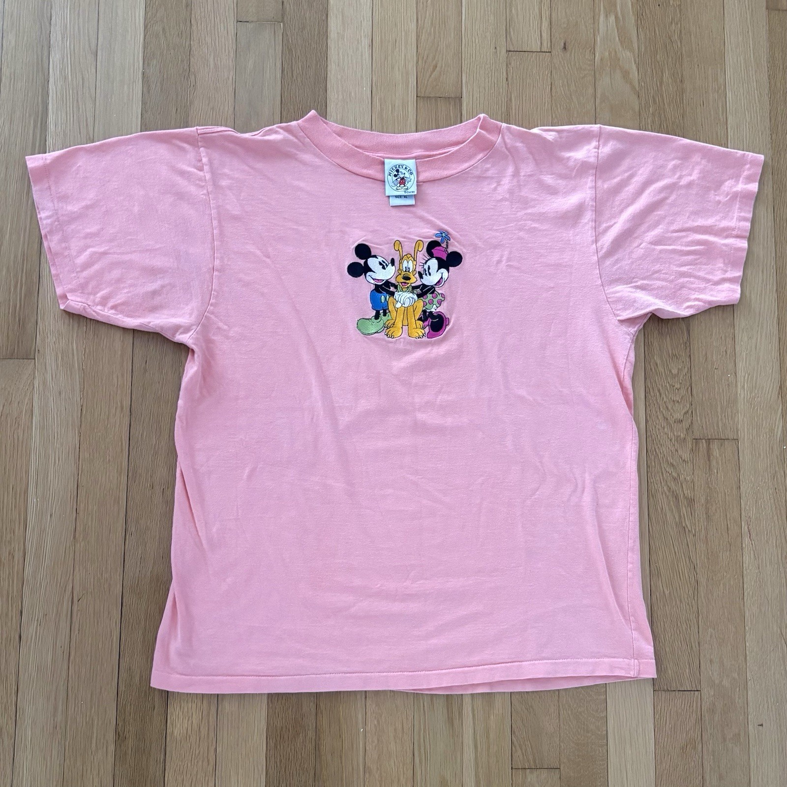 Vintage Disney Mickey Co Shirt XL Pink Embroidered Minnie Pluto Single Stitch