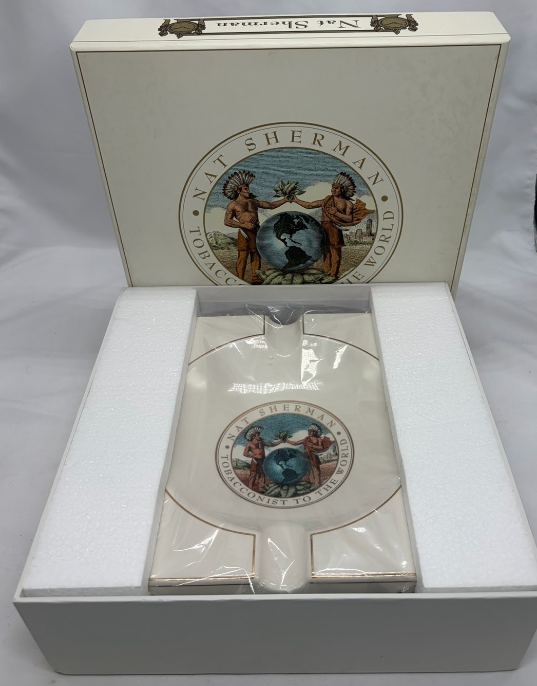 Nat Sherman Tobacconist to the World Ceramic Cigar Ashtray Native American NIB