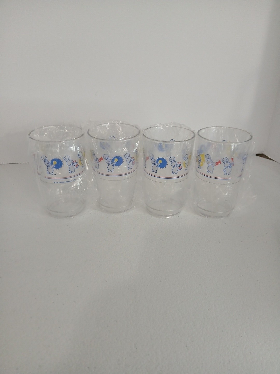 Vintage 1991 Pillsbury Doughboy Marching Band Clear Plastic Glasses - Set of 4