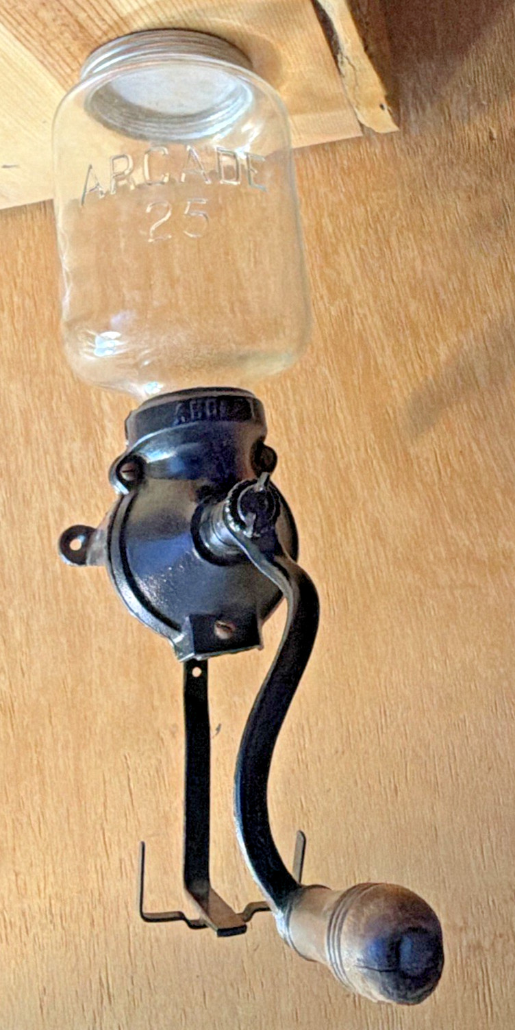Antique Arcade No 24 Wall Mount Cast Iron Coffee Grinder Mill Glass Hopper Lid