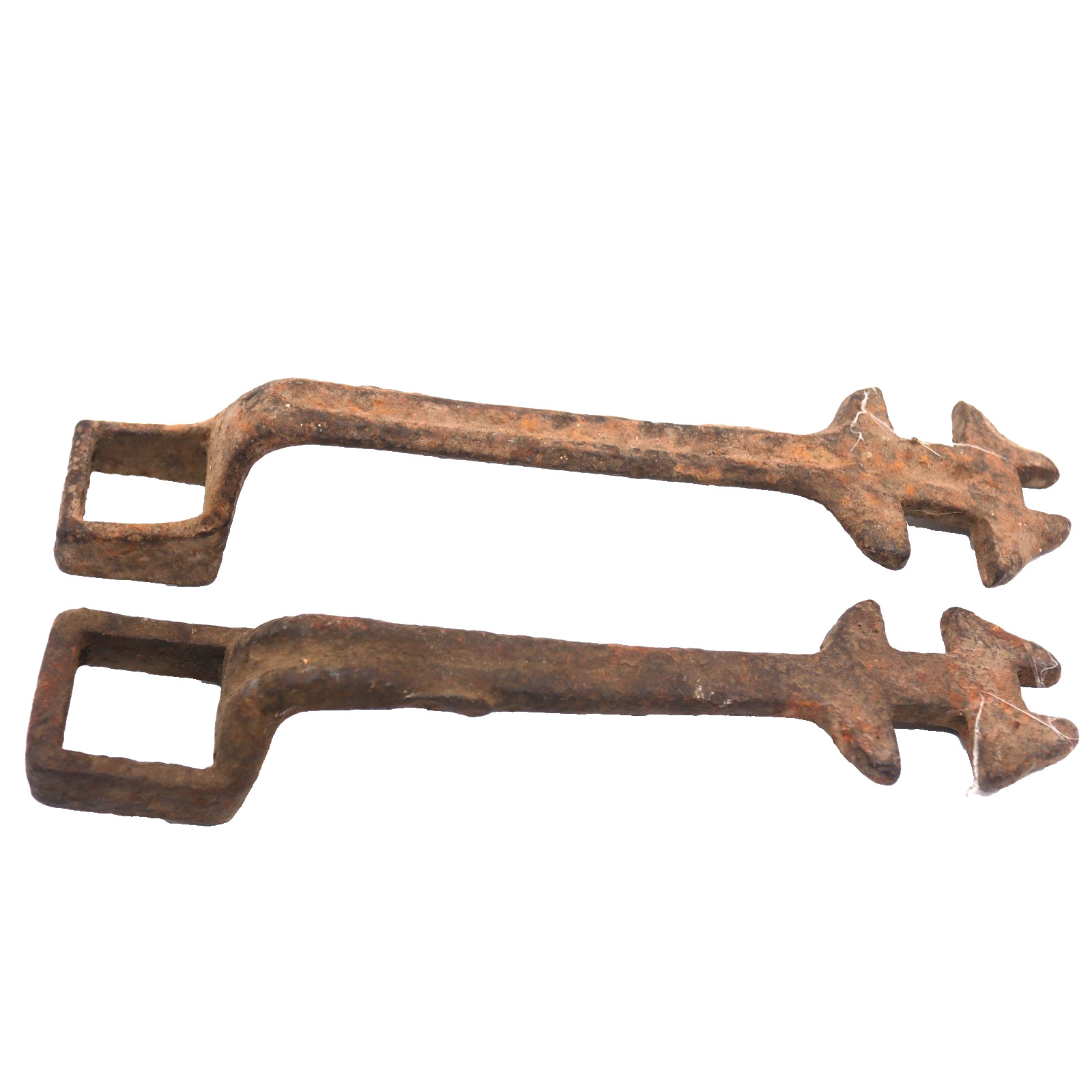 2 Antique Cast Iron Implement Wrench Tools Arrow End Primitive Farm Barn Decor