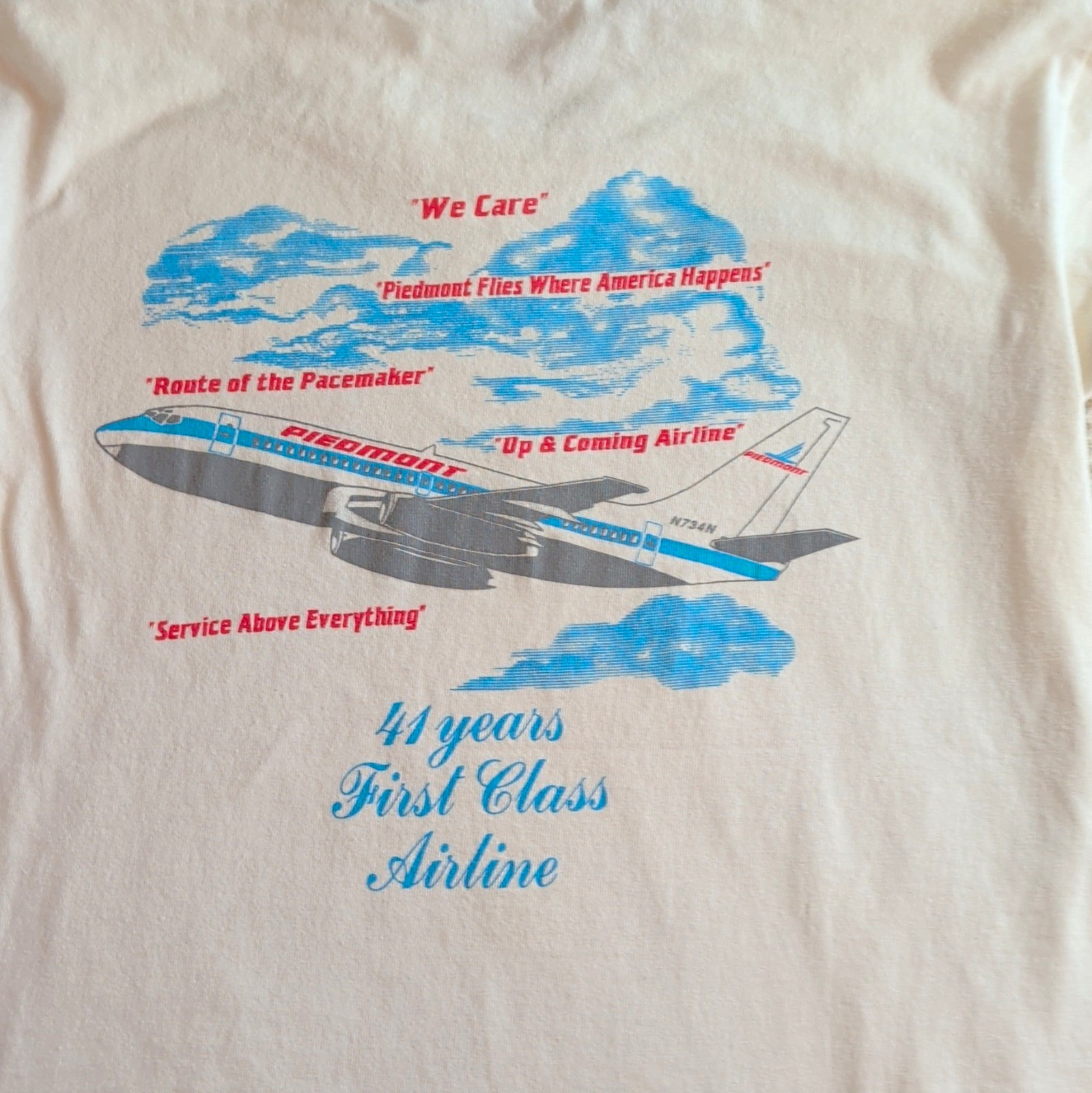 Piedmont Airlines 1948-1989 41 Years First Class Graphic T-Shirt White S