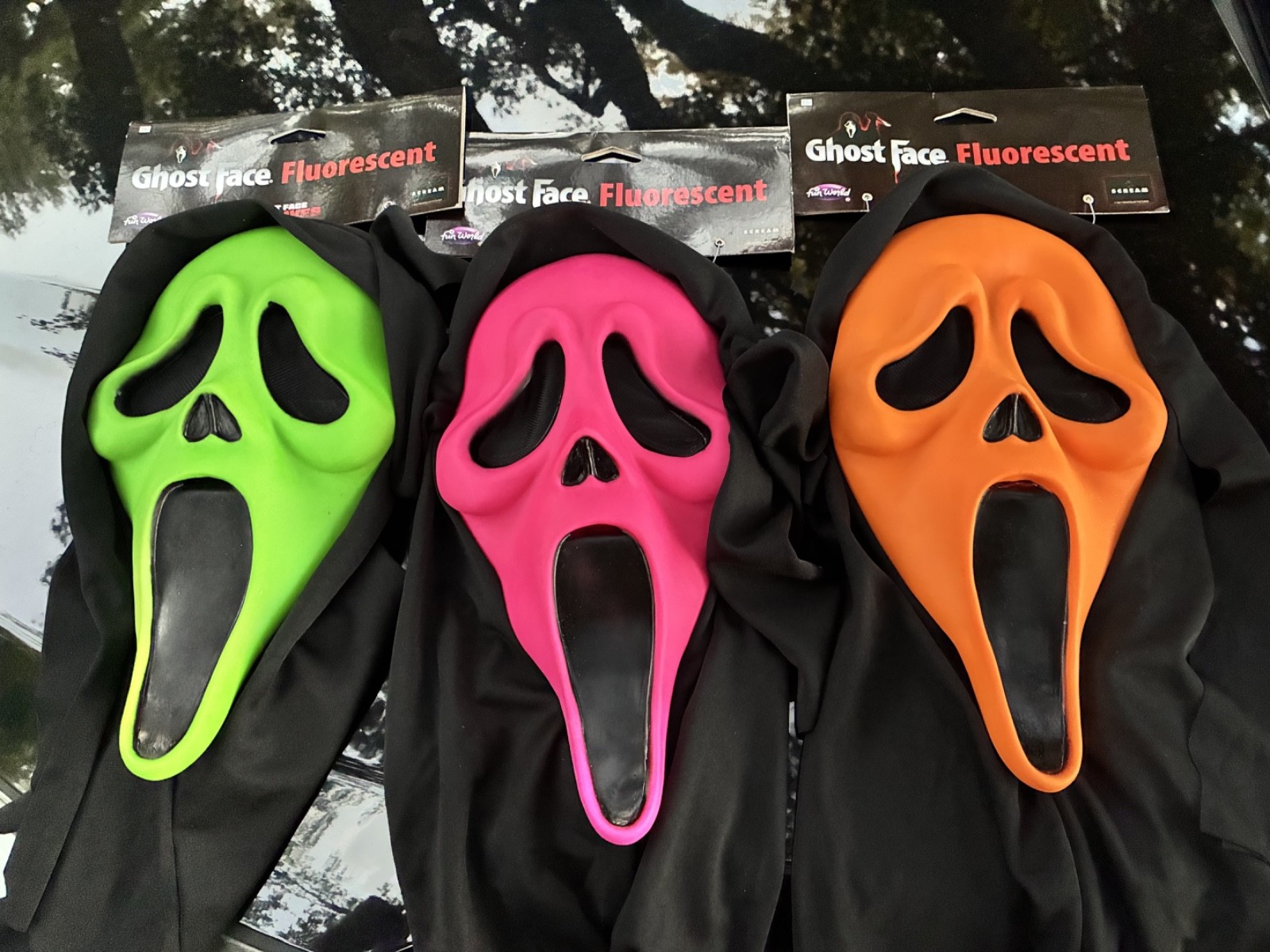 Ghost Face Scream Fluorescent Mask Lot Orange, Pink, And Green New Three Masks