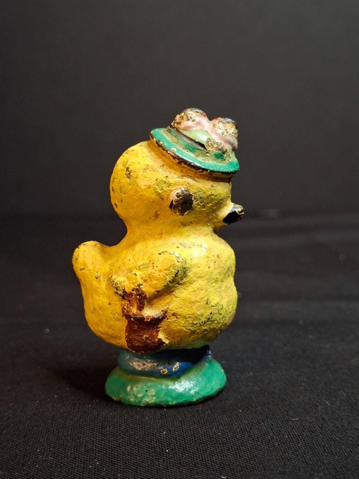 Antique Hubley Cast Iron Chick Easter Figurine Bonnet Basket Paperweight