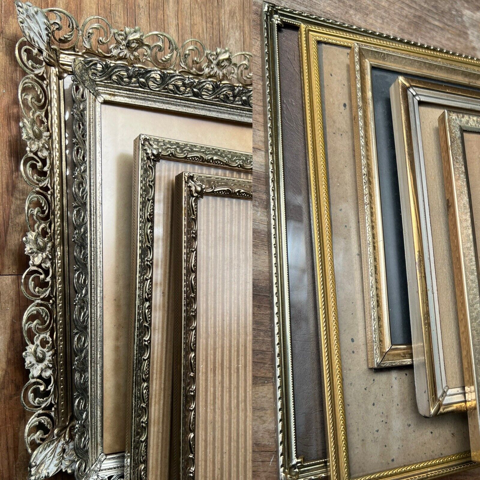 Vintage Ornate Corner Filigree Metal Brass Picture Frame Art Nouveau Deco Lot