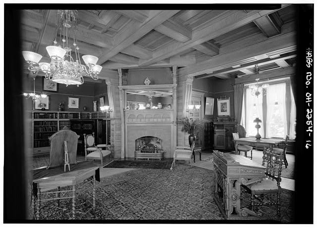 Lawnfield Mentor Ohio Library Fireplace Interior 1900s Black and White Photo