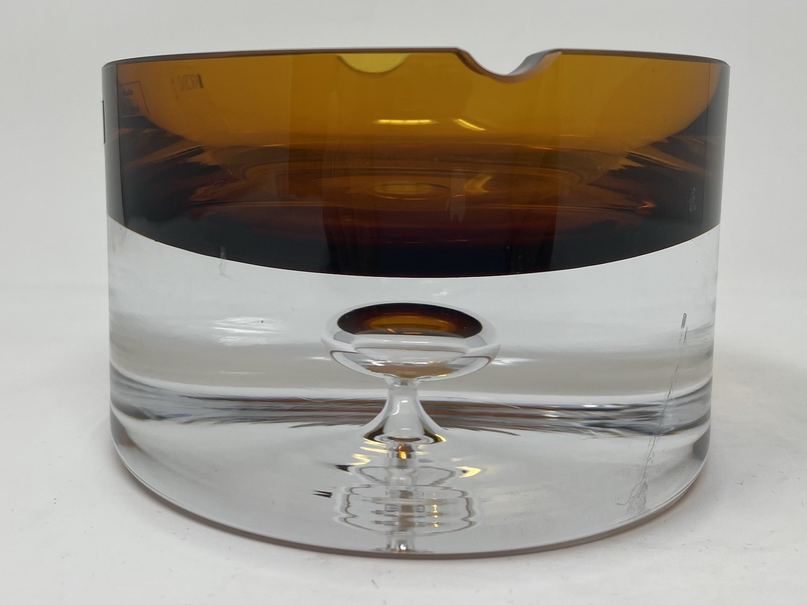 Vintage Krosno Poland Art Glass Ashtray Amber Heavy Floating Bubble MCM