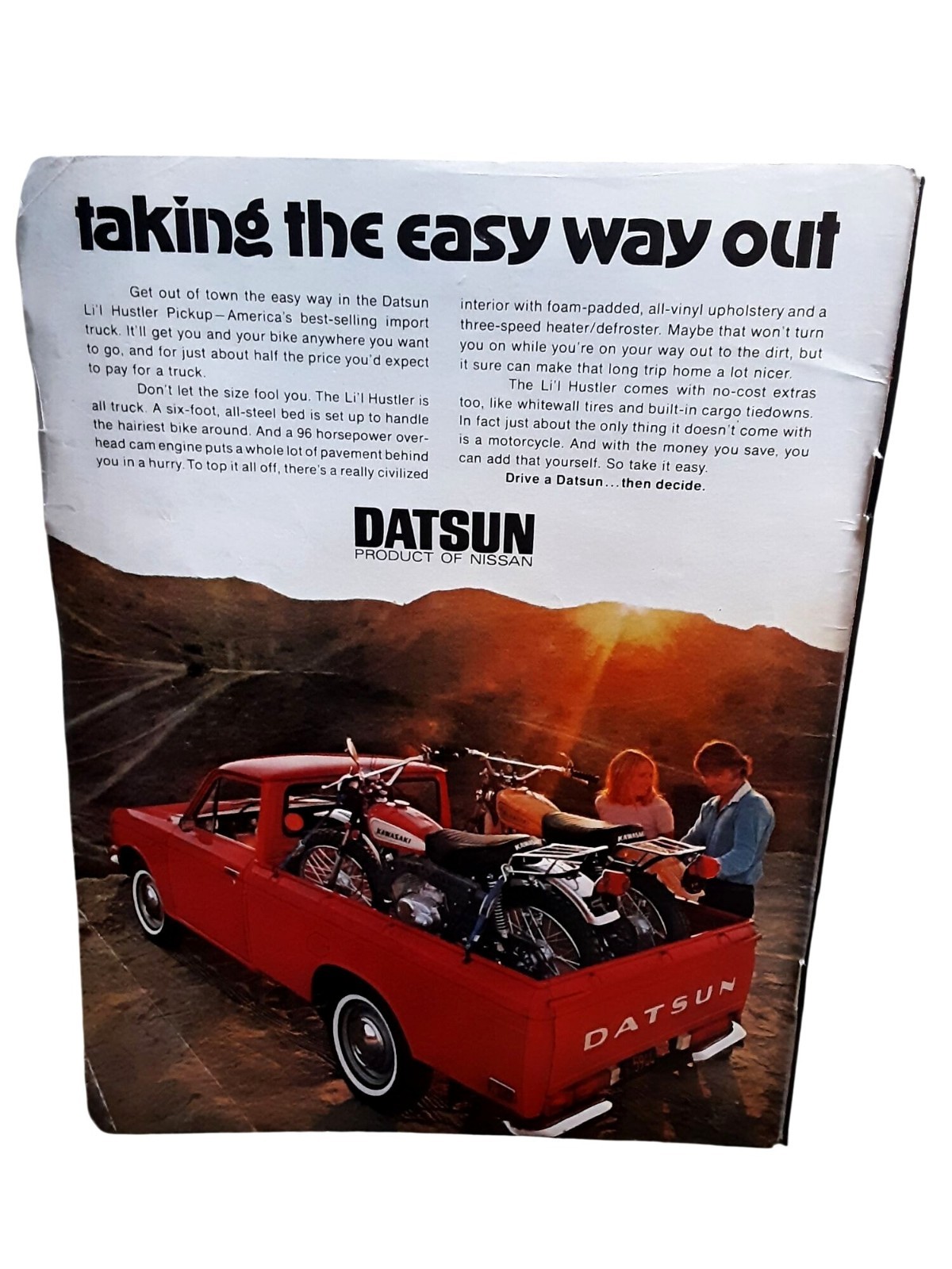Vintage 1971 Datsun Li’l Hustler Pickup Truck Motorcycle Vintage Print Ad Vintage 1971 Datsun Li’l Hustler Pickup Truck Motorcycle Vintage Print Ad