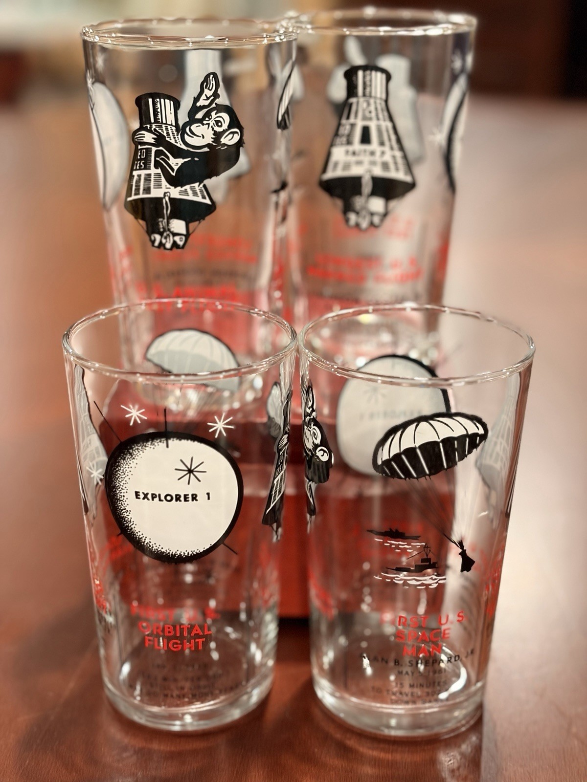 Vtg 1960s Libbey NASA Space Exploration History Tumbler Glasses Set of 4 4.5”