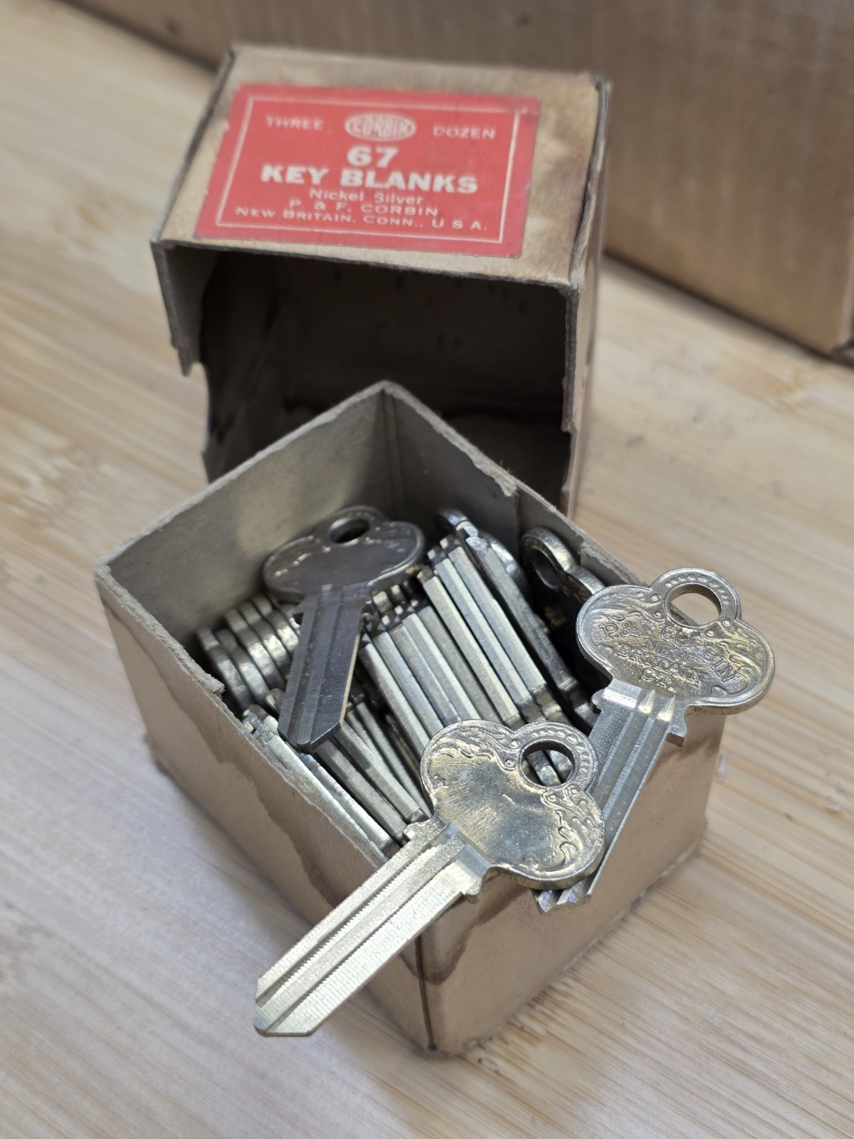 Vintage 23pc Lot P & F Corbin Nickel Silver Key Blanks New Britain Con. USA