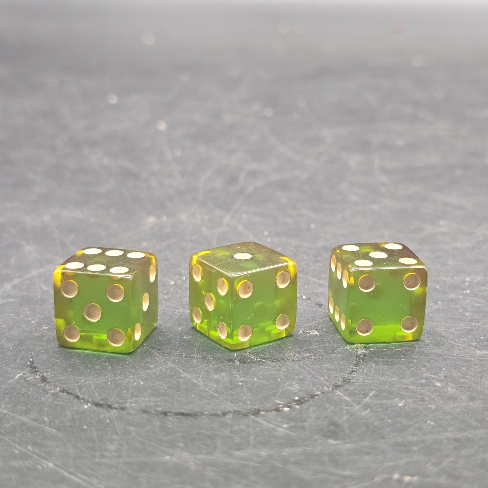 Vintage Translucent Bakelite Green Apple 3 Dice LOT Small 1/2