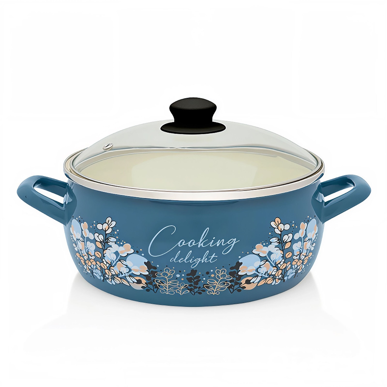 Cooking Delight Vintage Enamel Stockpot with Glass Lid, Blue Cook Pot
