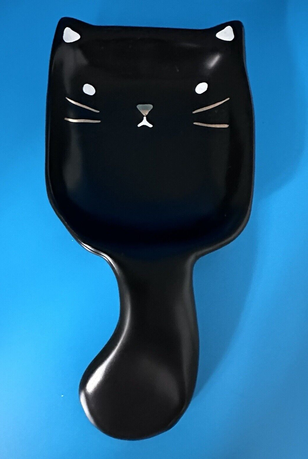 Ceramic 3x7in Black Cat Spoon Rest EUC B-1