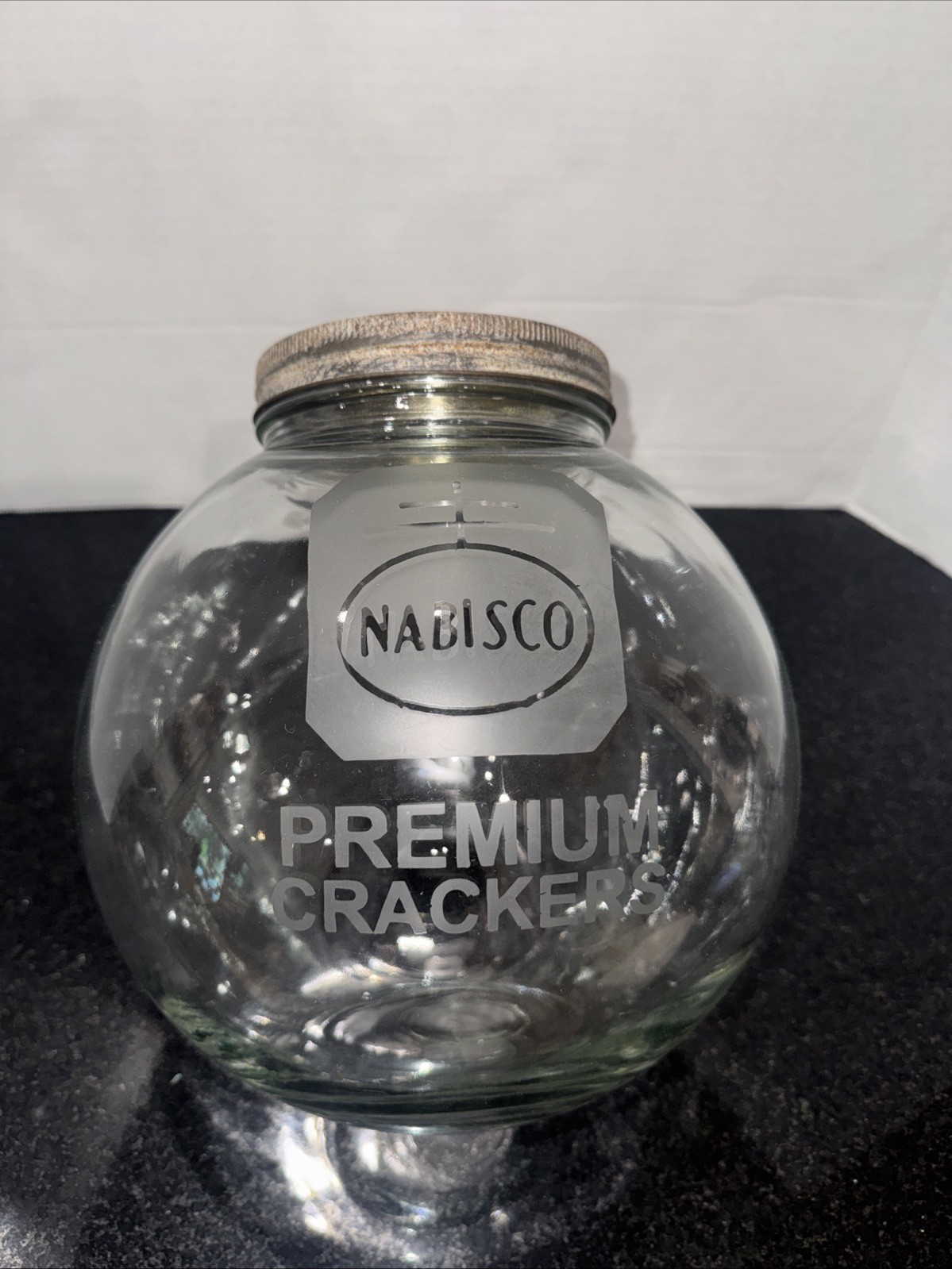 Rare Vintage NABISCO Premium Crackers Glass Countertop Store Display Jar w/ Lid