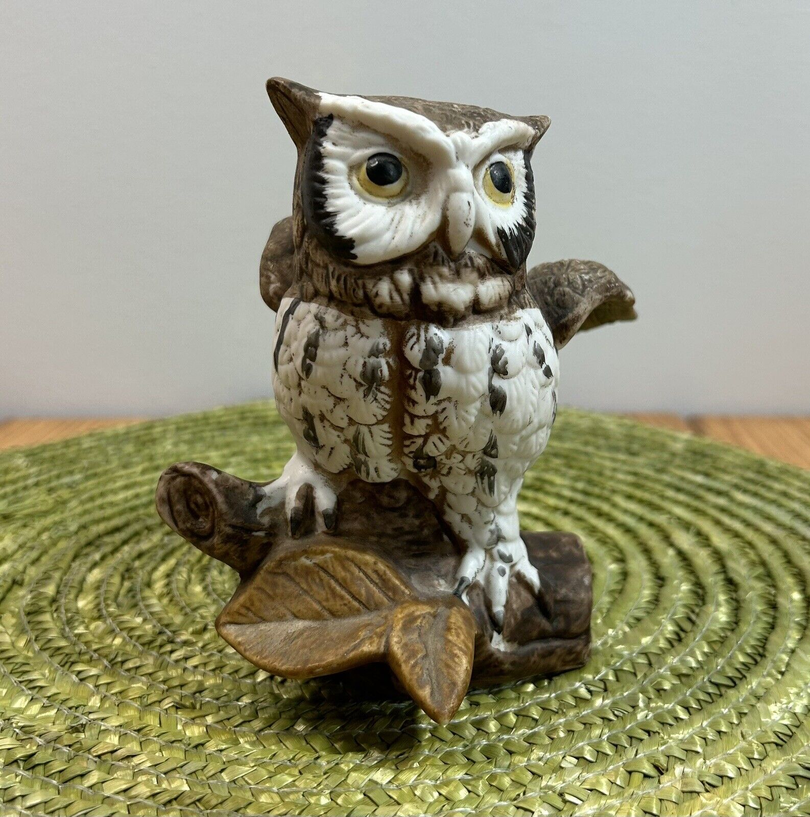 Vintage OWL Figurine Homeco #1114 Great Horned Owl Painted Ceramic Statue
