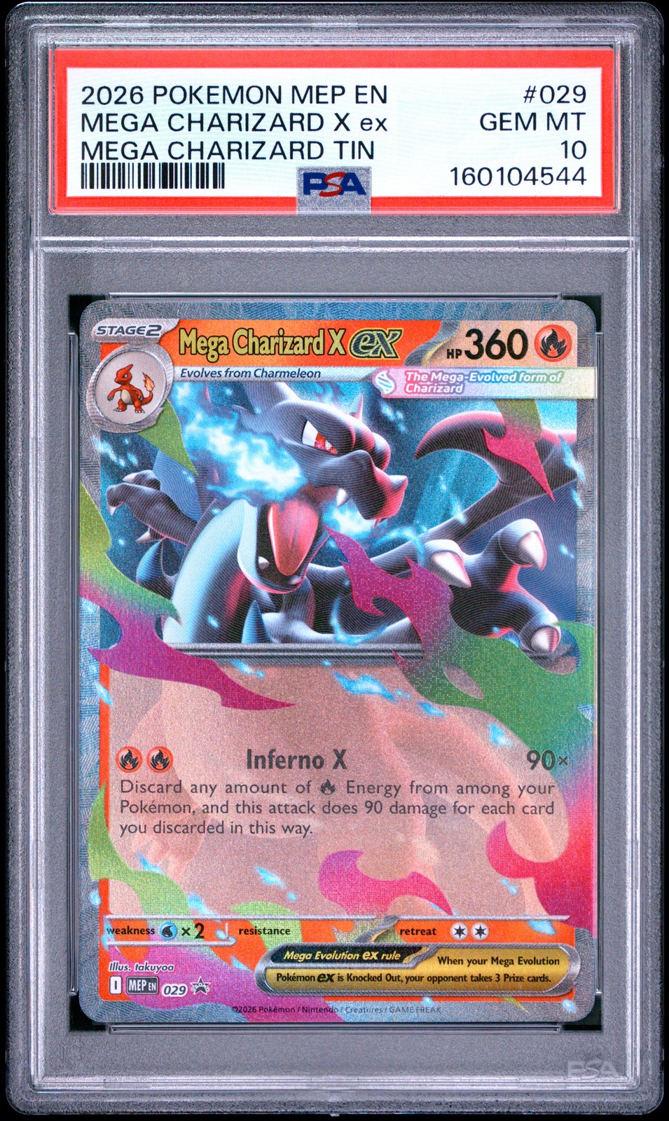 2026 Pokemon Mep En-Me Black Star Promo #029 Mega Charizard X Ex Tin PSA 10