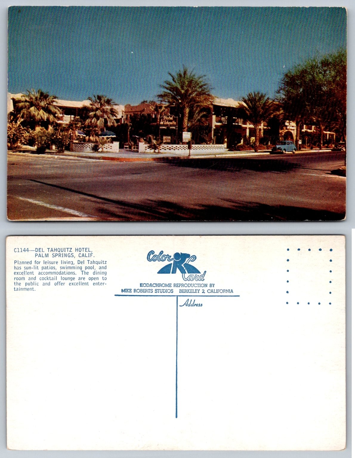 Del Tahquitz Hotel Palm Springs CA Postcard Mike Roberts Kodachrome 1950s
