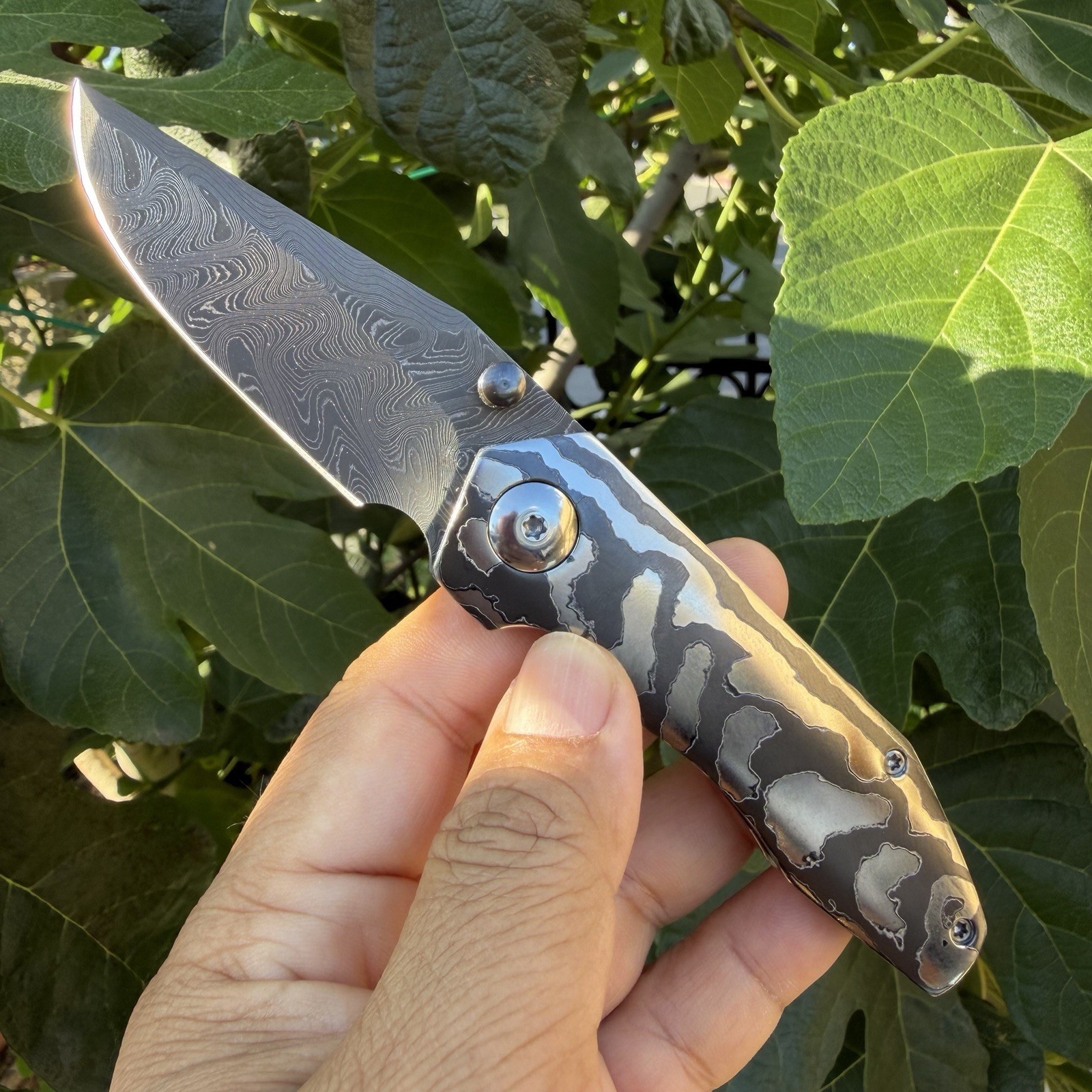 Daniel Koert Custom Knife Mini Sabot Damascus Blade Rare Zir Accents Folder Daniel Koert Custom Knife Mini Sabot Damascus Blade Rare Zir Accents Folder