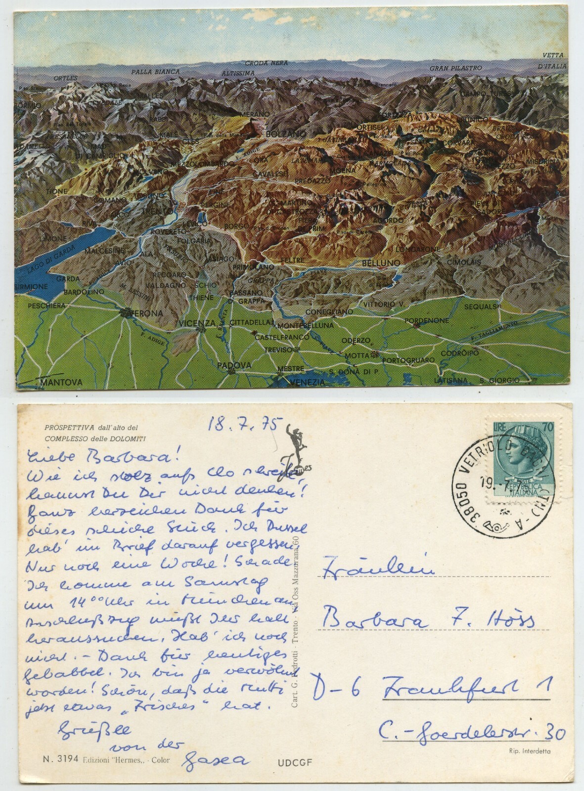 48908 - I Dolomiti - the Dolomites - AK, used Vetriolo Bagni 19.7.1975